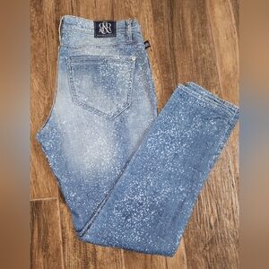 Rock & Republic Stone Denim Bleach Splatter Distressed Womens Blue Jeans 10 / 12